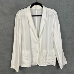 Eileen Fisher Blazer Womens Large White Organic Linen Lightweight Quiet Luxury